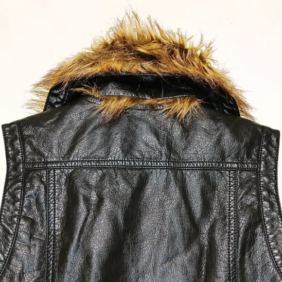 AMX Dark Grey Faux Leather Zippered Vest with Detachable Faux Fur Collar Size M - Picture 8 of 14